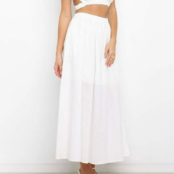 GZWYHT Maxi Skirt Summer Savings Clearance! Long Skirts For Women Fashion Solid Color Bandage Elastic Waist Casual Maxi Skirt With Pockets Plus Size Women's Clothing Long Skirt White Skirt M
