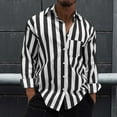 thumbnail image 1 of GZWYHT Mens Casual Button Down Shirts,Mens Shirts Male Casual Autumn Striped Print Shirt Stand Collar Long Sleeve Pocket Shirt Blouse Long Sleeve Shirts,Big And Tall Shirts Black L, 1 of 7