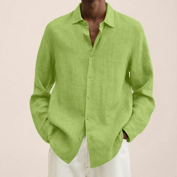 GZWYHT Mens Casual Button Down Shirts,Mens Shirts Male Summer Cotton Solid Casual Plus Size Loose Shirt Mens Turn Down Collar Long Sleeve Shirt Long Sleeve Shirts,Linen Shirts Yellow XXL