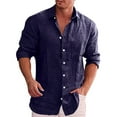 thumbnail image 1 of GZWYHT Mens Casual Button Down Shirts,Mens Shirts Men's Long Sleeve Loose Solid Color Shirt Lapel Casual Shirt Long Sleeve Shirts,Big And Tall Shirts Dark blue XXL, 1 of 3