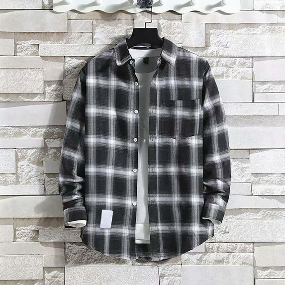 GZWYHT Mens Casual Button Down Shirts,Mens Shirts Mens Casual Fall Shirt Lapel Button Long Sleeve Shirt Tops Men's Cardigan Long Sleeve Shirts,Big And Tall Shirts Black XL
