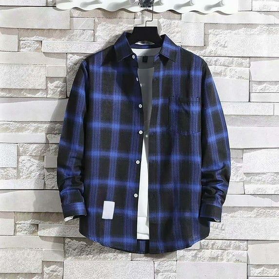 GZWYHT Mens Casual Button Down Shirts,Mens Shirts Mens Casual Fall Shirt Lapel Button Long Sleeve Shirt Tops Men's Cardigan Long Sleeve Shirts,Big And Tall Shirts Blue 4XL