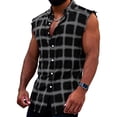 thumbnail image 1 of GZWYHT Mens Casual Button Down Shirts,Mens Shirts Mens Summer Fashion Casual Plaid Print Buckle Sanding Sleeveless T Shirt Vest Big And Tall Shirts,Workout Shirts Black L, 1 of 4