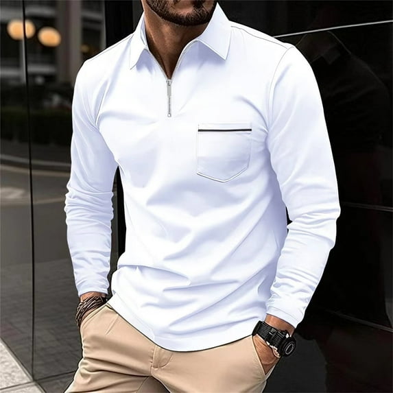GZWYHT Mens Polo Shirts,Mens Shirts Men's Fashion Spring And Autumn Casual Long Sleeve Zipper Solid Color Long Sleeve T Shirt Top Long Sleeve Shirts,Big And Tall Shirts White S