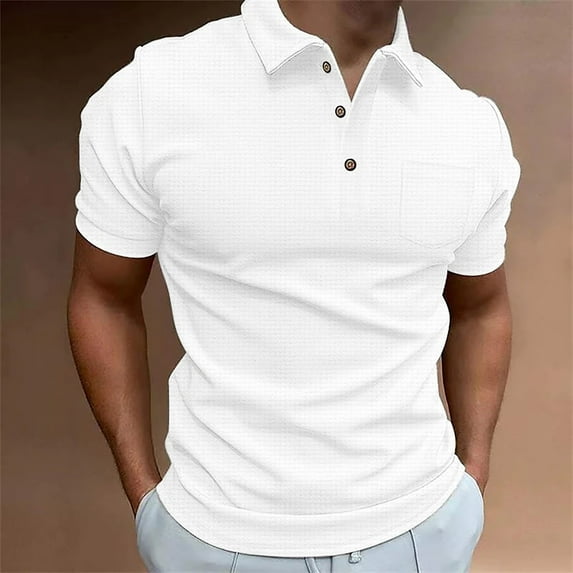 GZWYHT Mens Polo Shirts,Mens Shirts Mens Waffles Knit Shirts Short Sleeve Slim Fit Golf Casual Tee Shirts Big And Tall Shirts,Workout Shirts White M