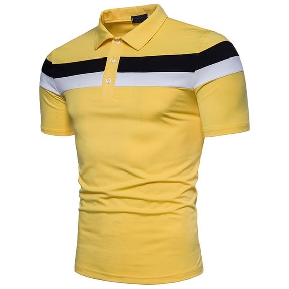 GZWYHT Mens Polo Shirts,Mens Shirts Striped Men'S Clothing Splicing Fashion Casual Lapel Short Sleeved Men'S Top Big And Tall Shirts,Workout Shirts Yellow S