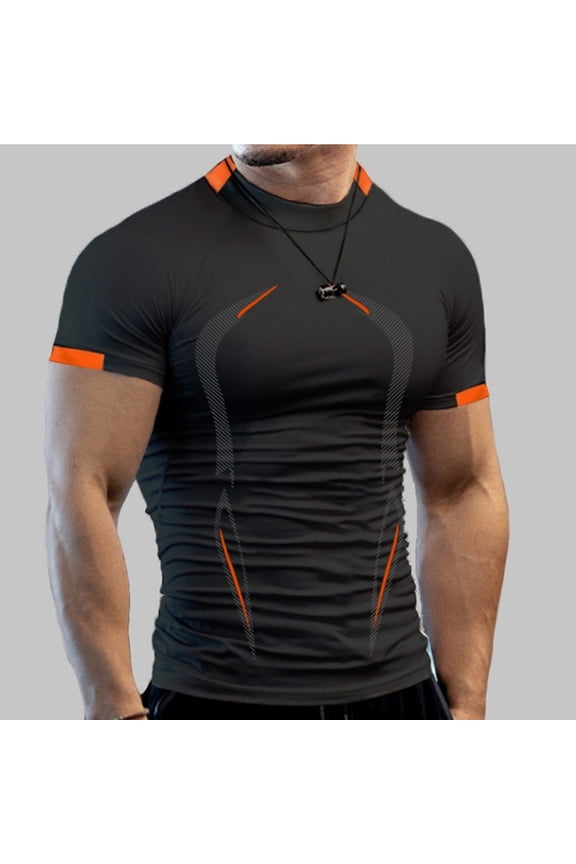 Mens T-Shirts,Compression Shirt Men Summer High Elasticity Breathable Sports Tight Short Sleeve Pattern Print Quick Dry Fitness Top Tshirts Shirts,Workout Shirts Black 5XL