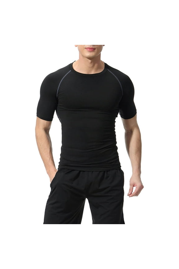 Mens T-Shirts,Compression Shirt Men's Spring And Summer Solid Color Quick Drying Breathable Tights Sweat Basketball Training Sports Wear Fitness Top Tshirts Shirts,Workout Shirts Black M