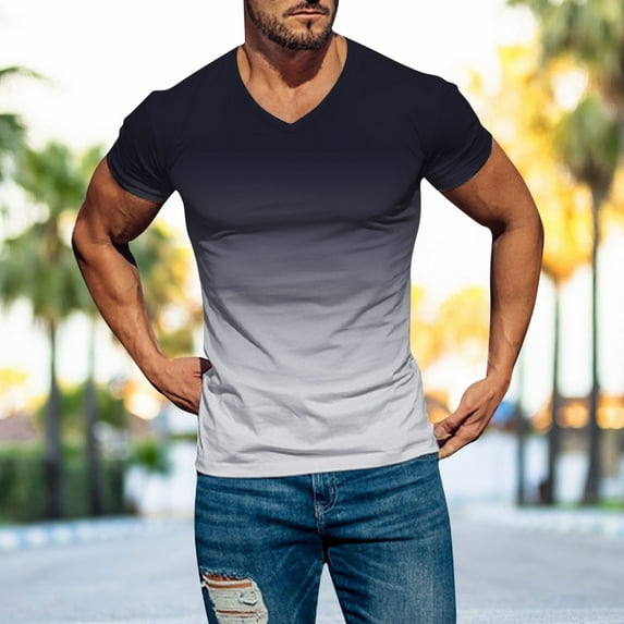 GZWYHT Mens T-Shirts,Compression Shirt Mens Spring Summer Casual Sports Comfortable Soft Gradient Solid Color Slim Short Sleeve V Neck T Shirt V Neck T Shirts,Tshirts Shirts Black XL