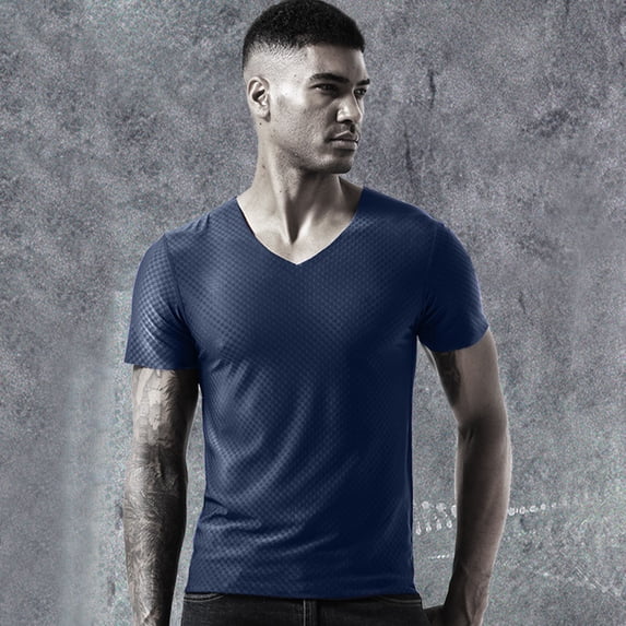 GZWYHT Mens T-Shirts,Compression Shirt Mens Summer Breathable Ice Silk T Shirts Short Sleeve Cultivate Fitness Movemen V Neck Short Seelve Mens Undershirts,V Neck T Shirts Blue L