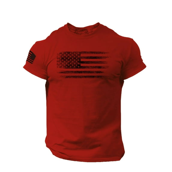 GZWYHT Mens T-Shirts,Mens Graphic T-Shirts Men's Printed T-shirt American Flag Distressed O Neck Short Sleeves Blouse Tshirts Shirts,Men Clothing Red XL