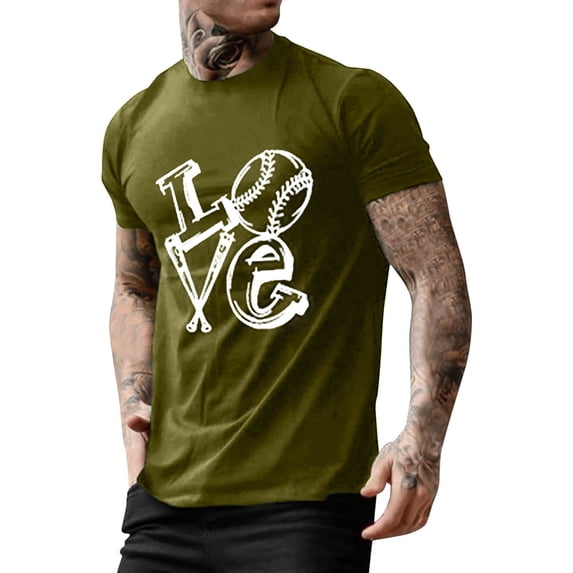 GZWYHT Mens T-Shirts,Mens Graphic T-Shirts Men's Summer Baseball Letter Printed Round Neck Short Sleeved T Shirt Tshirts Shirts,Men Clothing Army Green L