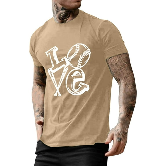 GZWYHT Mens T-Shirts,Mens Graphic T-Shirts Men's Summer Baseball Letter Printed Round Neck Short Sleeved T Shirt Tshirts Shirts,Men Clothing Beige 4XL