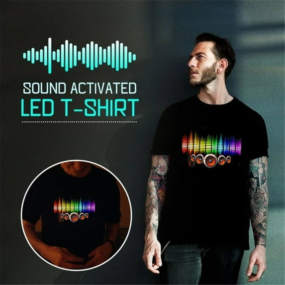 GZWYHT Mens T-Shirts,Tshirts Shirts Men Party Disco DJ Sound Activated LEDLight Up and Down Flashing Glowing T Shirt Workout Shirts,Men Clothing Black L