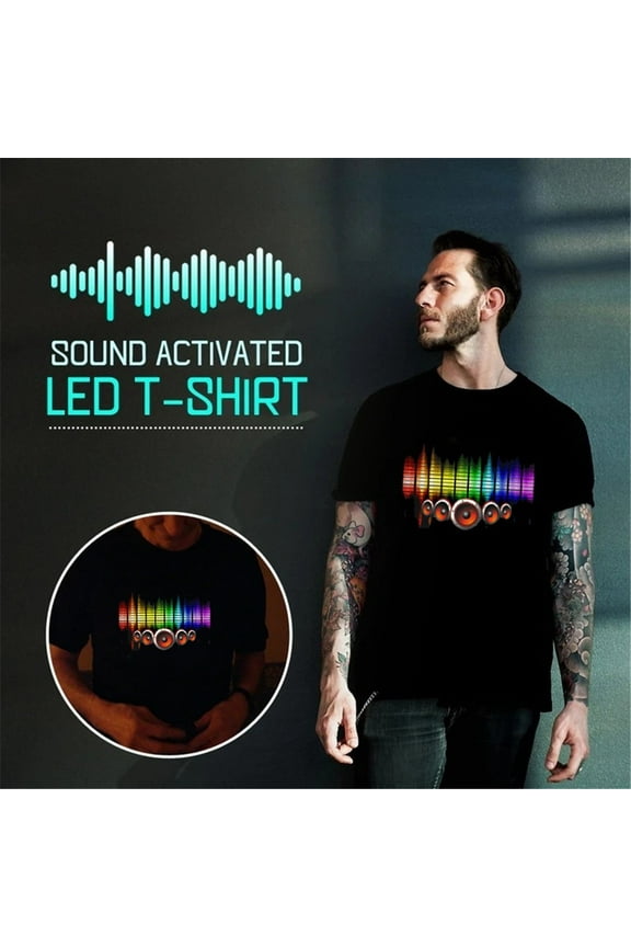 Mens T-Shirts,Tshirts Shirts Men Party Disco DJ Sound Activated LEDLight Up and Down Flashing Glowing T Shirt Workout Shirts,Men Clothing Black XL