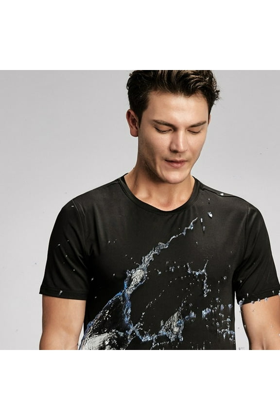 Mens T-Shirts,Tshirts Shirts Men Waterproof Breathable Anti-Fouling T-shirt Short Sleeve Cycling Hydrophobic Workout Shirts,Men Clothing Black L