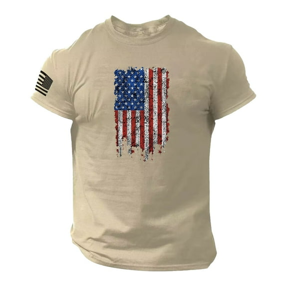 GZWYHT Mens T-Shirts,Tshirts Shirts Summer Men'S Us Flag Logo Casual Fitness 3d Printed Short Sleeved T Shirt Workout Shirts,Men Clothing Khaki XXL