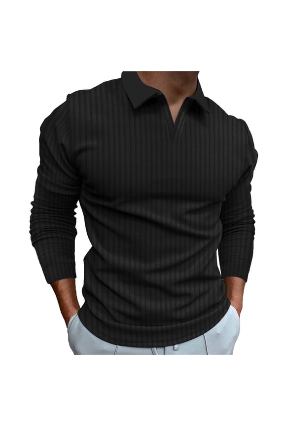 Mens T-Shirts,V Neck T Shirts Men's Casual Standing Collar Solid Color Long Sleeved V Neck Tshirts Shirts,Workout Shirts Black L