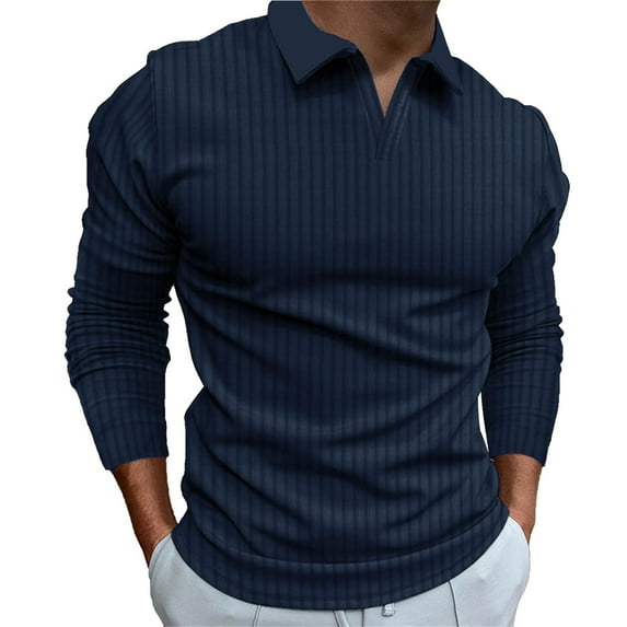 GZWYHT Mens T-Shirts,V Neck T Shirts Men's Casual Standing Collar Solid Color Long Sleeved V Neck Tshirts Shirts,Workout Shirts Navy XXL