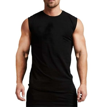 GZWYHT Mens Tank Tops,Compression Shirt Smooth Plate Solid Summer Sports Sleeveless T Shirt Men'S Fitness Tank Top Pure Cotton Running Training Top Sleeveless Shirts,Gym Shirts Men Black L