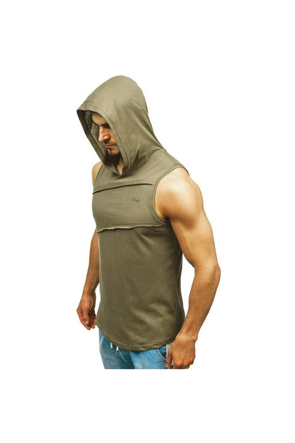 Mens Tank Tops,Sleeveless Shirts Men Hooded Striped Splicing vest jacket Patchwork Sleeveless Contrast Hoodie Vest for Men,Men Clothing Army Green L