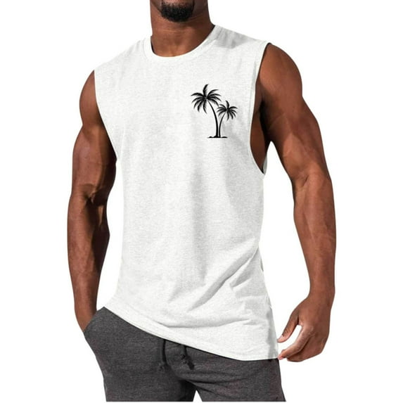 GZWYHT Mens Tank Tops,Sleeveless Shirts Summer Large Split Loose Sports Fitness Vest Lengthened Hiphop Pure Sleeveless Printed Vest Summer Shirts,Men Clothing White L
