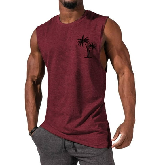 GZWYHT Mens Tank Tops,Sleeveless Shirts Summer Large Split Loose Sports Fitness Vest Lengthened Hiphop Pure Sleeveless Printed Vest Summer Shirts,Men Clothing Red M