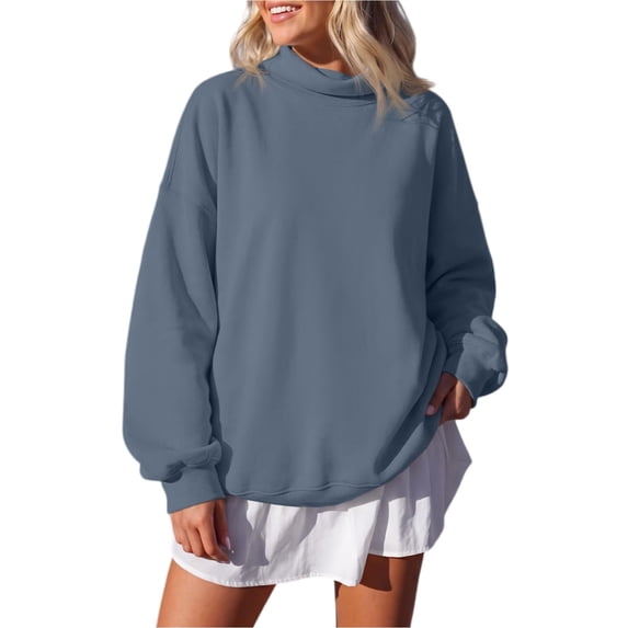 GZWYHT Mock Neck Sweatshirt Women Fall Sweatshirts for Women Long Sleeve Sweatshirt Funnel Neck Sweatshirt Oversized Mock Neck Sweatshirt Blank Mock Neck Sweatshirt High Neck Sweatshirt Blue M