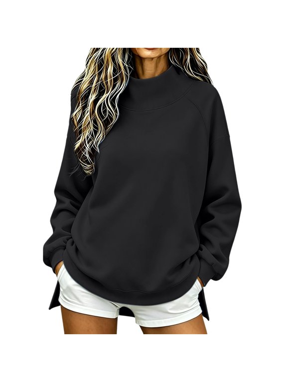 Mock Neck Sweatshirt Women Oversized Mock Neck Sweatshirt Plus Size Mock Neck Sweatshirt Camping Sweatshirts Funnel Neck Sweatshirt Plain Mock Neck Sweatshirt Womens Sweatshirt Black 2XL