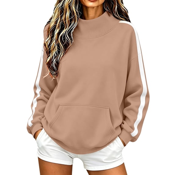 GZWYHT Mock Neck Sweatshirt Women Plus Size Mock Neck Sweatshirt Plain Mock Neck Sweatshirt Funnel Neck Sweatshirt Oversized Mock Neck Sweatshirt Long Sleeve Sweatshirt Brown XL