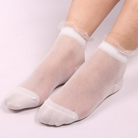 GZWYHT No Show Socks,Dress Socks Summer Women Ladies Sheer Silky Glitter Transparent Short Stockings Ankle Socks Flat Socks,, A