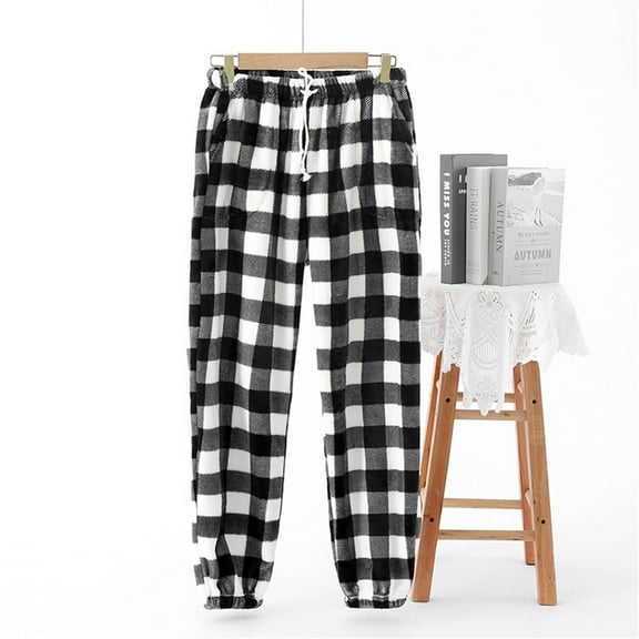 GZWYHT Pajama Pants Womens Pants Pajama Pants Women Soft Fuzzy Cute Plaid Pj Pants Comfy Wide Leg Lounge Pants Fleece Sleepwear with Pockets plaid pajama pants womens pajama pants Black L