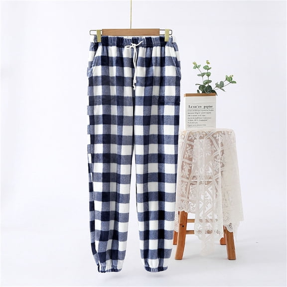 GZWYHT Pajama Pants Womens Pants Pajama Pants Women Soft Fuzzy Cute Plaid Pj Pants Comfy Wide Leg Lounge Pants Fleece Sleepwear with Pockets plaid pajama pants womens pajama pants Navy XL