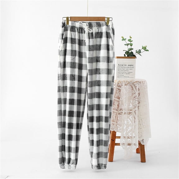 GZWYHT Pajama Pants Womens Pants Pajama Pants Women Soft Fuzzy Cute Plaid Pj Pants Comfy Wide Leg Lounge Pants Fleece Sleepwear with Pockets plaid pajama pants womens pajama pants Grey M
