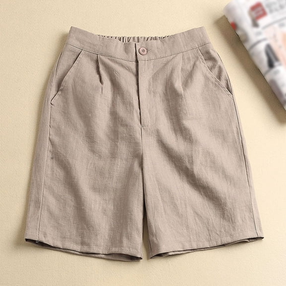 GZWYHT Palazzo Pants High Waisted Shorts Elastic Breathable Loose Cotton And Linen Half Length Pants Pant Womens Shorts With Pocket Shorts for Women Cotton Shorts Khaki L