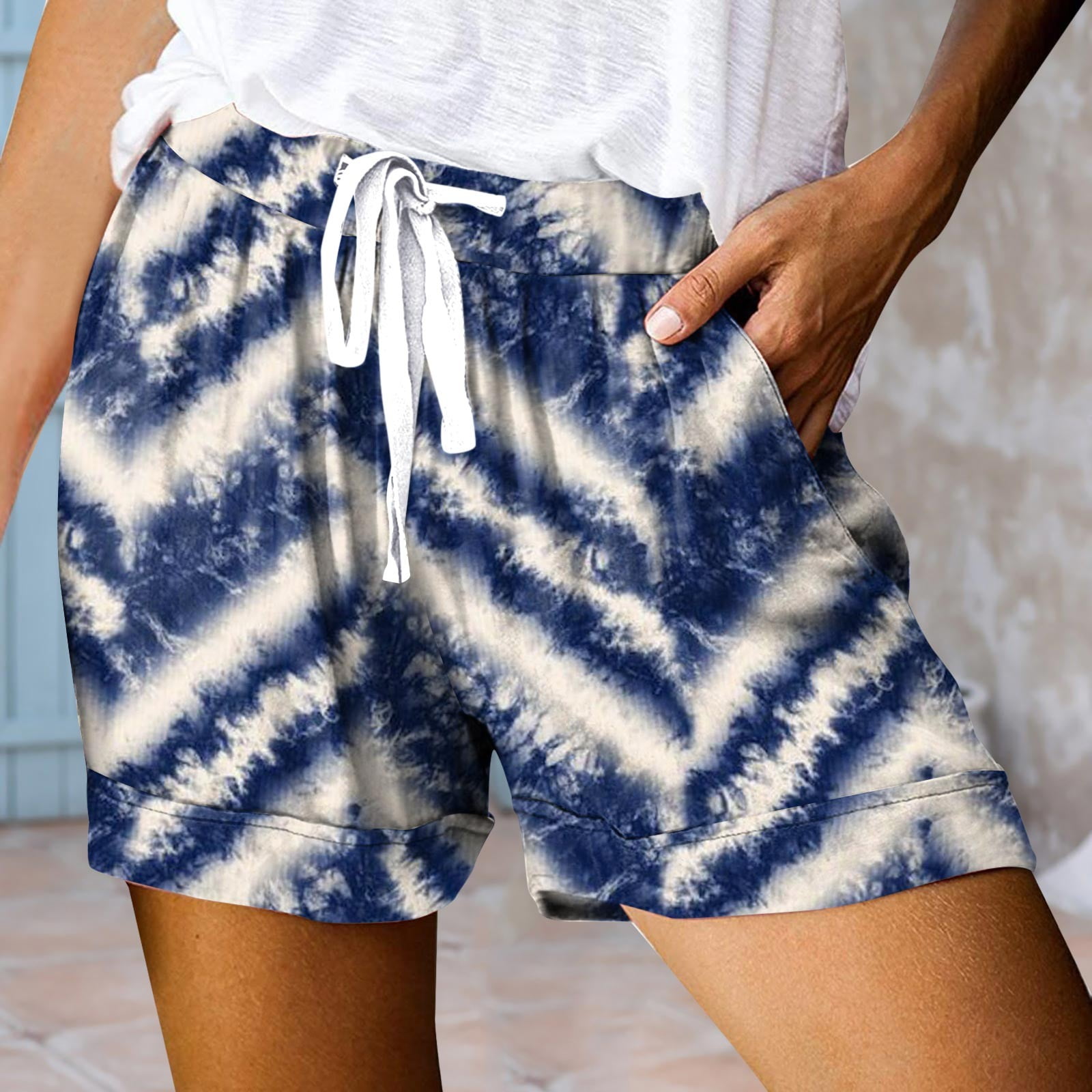 High Waist Belted Maze Pattern Shorts – Women’s Summer Casual