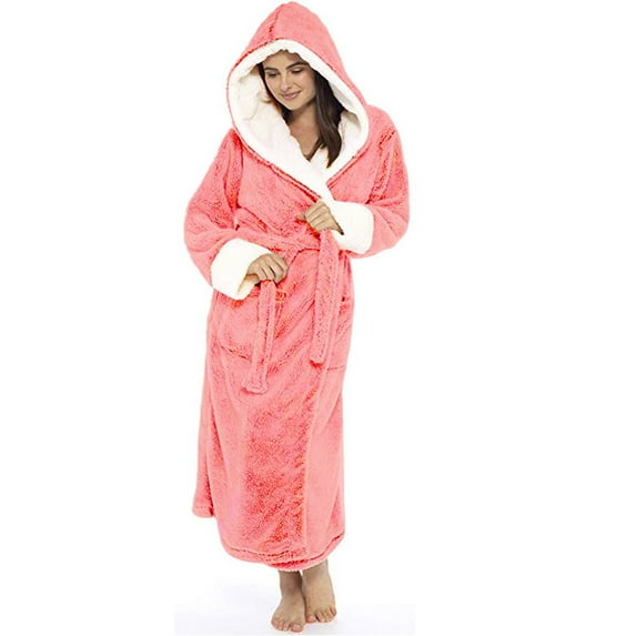 GZWYHT Robes for Women Plus Size Pajamas,Women Winter Plush Lengthened Shawl Bathrobe Home Clothes Long Sleeved Robe Coat,Bath Robe,Women'S Sleepwear,,Pink 3XL
