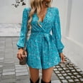 thumbnail image 1 of GZWYHT Rompers for Women Overalls for Women Women Long Sleeve Romper Floral Print Deep V Neck Jumpsuit High Elastic Waist Hem Rompers Lounge Sets for Women Casual Jumpsuits for Women Blue M, 1 of 9