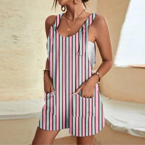 GZWYHT Rompers for Women Overalls for Women Women's Spring Striped Pocket Loose Casual Jumpsuit Lounge Sets for Women Casual Jumpsuits for Women Pink S