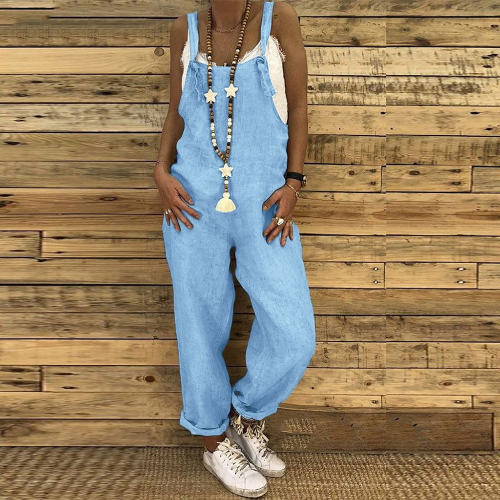Dokotoo Tuinbroek voor dames, zomer, mouwloos, jumpsuit, casual, losse overall, baggy, playsuit, romper, lichte zomerbroek met bandjes, S-2XL, donkerblauw, M