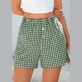 thumbnail image 1 of GZWYHT Running Shorts Shorts for Women Women's Shorts Cute Soft Elastic Waist Plaid Print Front Pajama Bottoms Shorts Sleepwear Lounge Pants Women Cotton Shorts GN1 L, 1 of 8