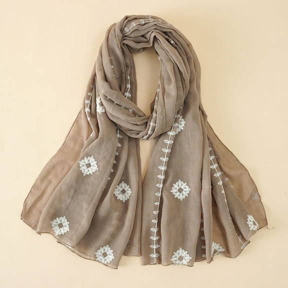GZWYHT Scarves for Women Lightweight,Scarves Women Fashion Thin Plain Embroidered Cotton And Linen Long Scarf Neck Scarf,Clearance,Womens Scarves Khaki