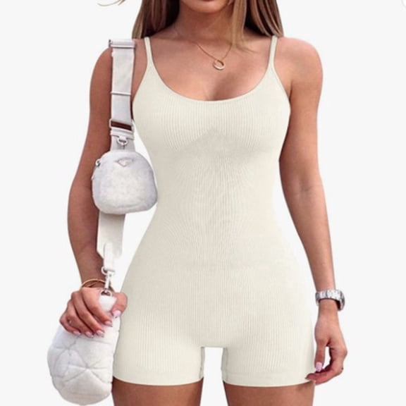 GZWYHT Sets for Women Jumpsuits for Women Women's Round Neck Sleeveless Suspender Solid Color Jumpsuit Suspender Bodysuit Lounge Sets for Women Summer Sets for Women White XL