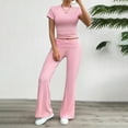 thumbnail image 1 of GZWYHT Sets for Women Long Sleeve Sets for Women Leisure Suit Women's 2 Set Casual Clothing Short Sleeve Cropped Top Flared Pants Sportswear Lounge Sets for Women Track Suits for Women Set Pink M, 1 of 9