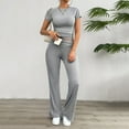 thumbnail image 1 of GZWYHT Sets for Women Long Sleeve Sets for Women Leisure Suit Women's 2 Set Casual Clothing Short Sleeve Cropped Top Flared Pants Sportswear Lounge Sets for Women Track Suits for Women Set Grey XL, 1 of 9