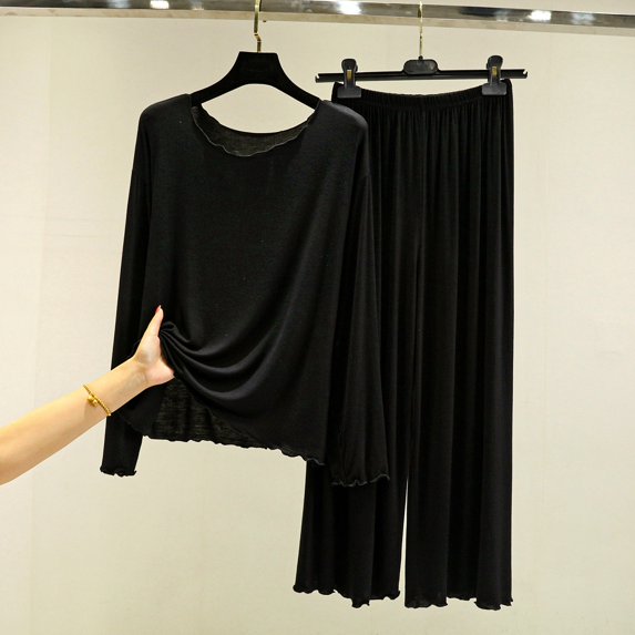 GZWYHT Sets for Women Lounge Sets for Women Homewear Set Of Autumn Thin Of Solid Color Long Sleeved Pajamas Women Casual Large Size Two Piece Set Two Piece Sets for Women Womens Pajama Sets Black L