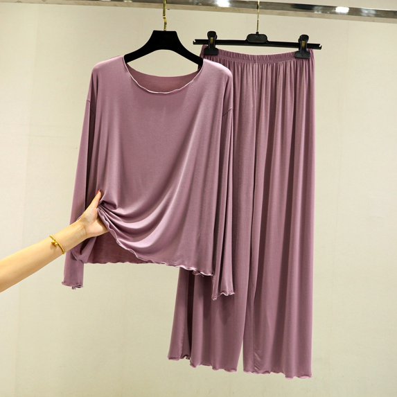 GZWYHT Sets for Women Lounge Sets for Women Homewear Set Of Autumn Thin Of Solid Color Long Sleeved Pajamas Women Casual Large Size Two Piece Set Two Piece Sets for Women Womens Pajama Sets Purple XL