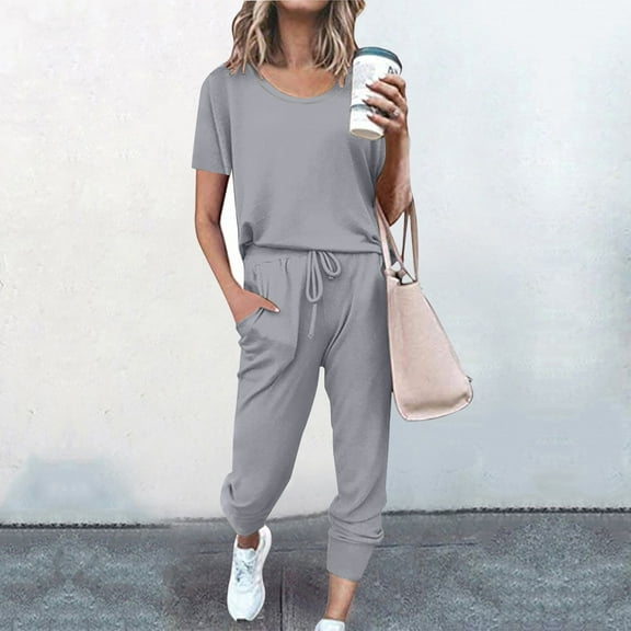 GZWYHT Sets for Women Lounge Sets for Women Sleeve Suit Sets 2Pc Leisure Pocket Color Short Home Women Sweatpants Women Suits Sets 2 Piece Sets for Women Womens Loungewear Set Dark Gray S