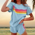 thumbnail image 1 of GZWYHT Two Piece Sets for Women Lounge Sets for Women Women 2 Piece Outfits Sweatsuit Casual Striped Pullover And Shorts Sets Travel Tracksuit Two Piece Sets for Women Summer Sets for Women Blue XXL, 1 of 7