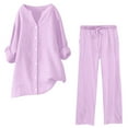 thumbnail image 1 of GZWYHT Sets for Women Lounge Sets for Women Womens Daily Casual Solid Long Sleeve Shirt Tops Pockets Pants Shirt Trousers Set 2 Piece Sets for Women Summer Sets for Women Pink 3XL, 1 of 5